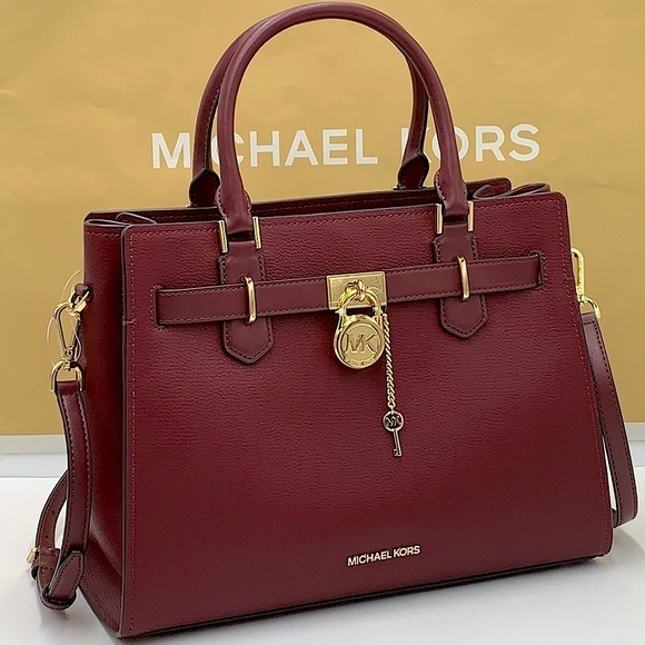 Michael Kors Hamilton Meidum Satchel Shoulder Crossbody Bag DARK CHERRY 🍒color - Picture 1 of 16